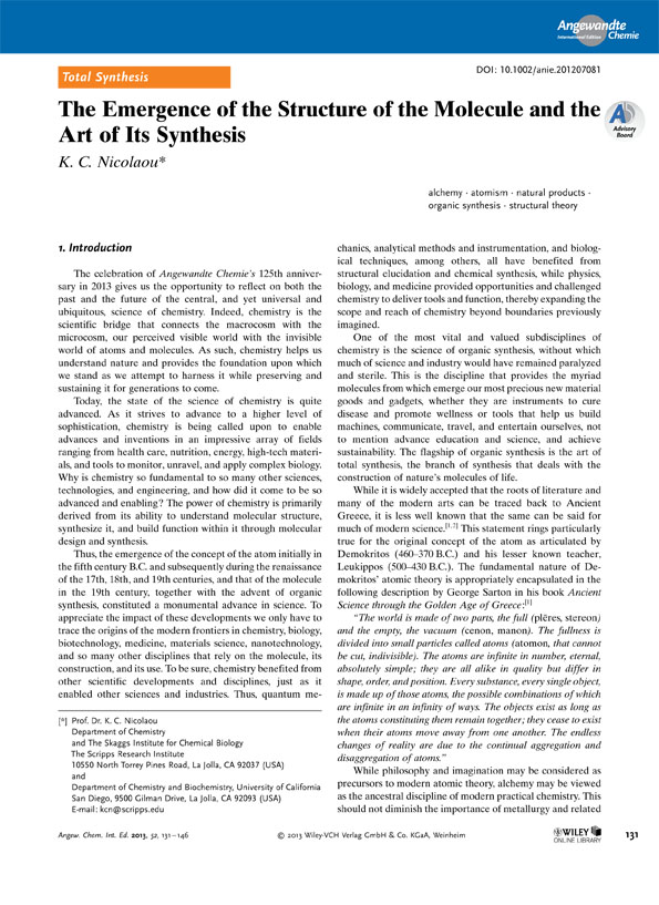 Emergence of the Structure of hte Molecule and the Art of Its Synthesis