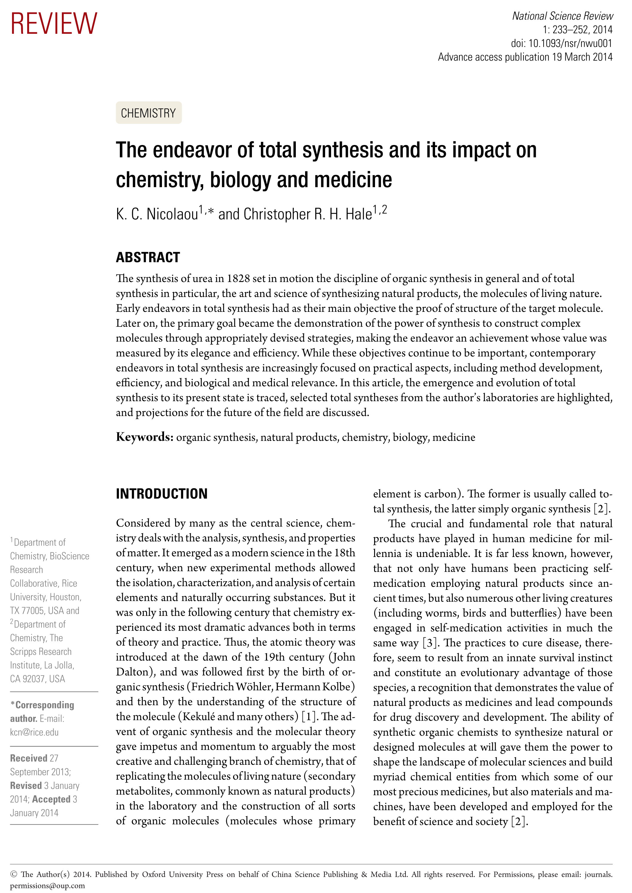 The Endeavor of Total Synthesis